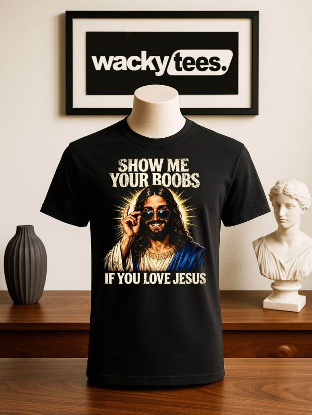 Show Me Your Boobs If you Love Jesus Funny Adult Humor Graphic Tee Shirt